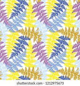 Fern frond herbs, tropical forest plant leaves seamless vector backdrop. Natural herbal pattern. Bracken foliage, forest exotic leaves tropical fern grass herb seamless fabric background.