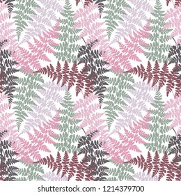 Fern frond herbs, tropical forest plant leaves seamless vector fabric print. Natural herbal pattern. Forest bush plant, tropical fern grass herb leaves fabric seamless background.