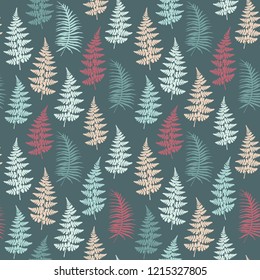 Fern frond herbs, tropical forest plant leaves seamless vector backdrop. Cute herbal pattern. Forest bush plant, tropical fern grass herb leaves seamless background.