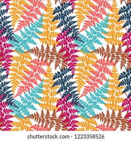 Fern frond herbs, tropical forest plant leaves seamless vector fabric print. Beautiful herbal pattern. Forest bush plant, jungle leaves tropical fern grass herb seamless textile background.