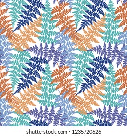 Fern frond herbs, tropical forest plant leaves seamless vector illustration. Botanical herbal pattern. Forest bush plant, tropical fern grass herb leaves seamless background.