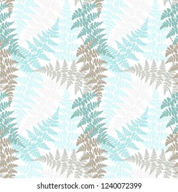Fern frond herbs, tropical forest plant leaves seamless vector fabric print. Natural herbal pattern. Forest bush plant, exotic leaves tropical fern grass herb seamless background.