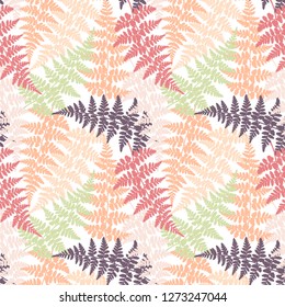 Fern frond herbs, tropical forest plant leaves seamless vector textile design. Stylish herbal pattern. Forest bush plant, jungle leaves tropical fern grass herb seamless fabric background.