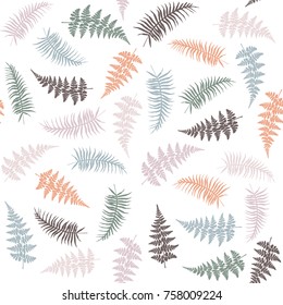 Fern frond herbs, tropical forest plant leaves seamless vector background illustration. Bracken foliage, jungle tropical leaves, fern forest grass herb seamless pattern background.