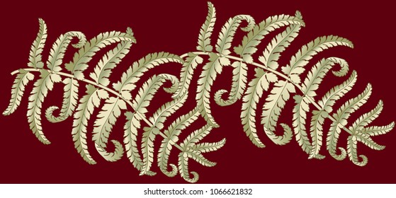 Fern frond herbs, tropical green forest plant leaves vector background illustration.