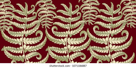 Fern frond herbs, tropical green forest plant leaves vector background illustration.