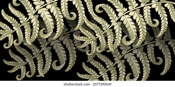 Fern frond herbs, tropical green forest plant leaves vector background illustration.