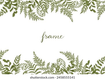 Fern fronds square frame. Uncut elements. Clipping mask. Autumnal border with fern leaves. Vector composition for web design, print, advertising. White background.