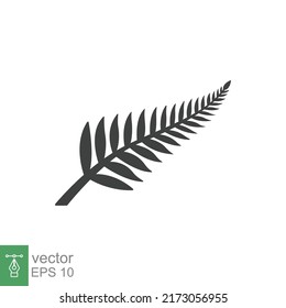 Fern Glyph Icon. Simple Solid Style. Leaf, Logo, Nz, Kiwi, Maori, Silhouette, Bird, Sign, New Zealand Symbol Concept Design. Vector Illustration Isolated On White Background. EPS 10