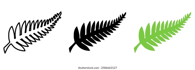 Fern glyph icon. Simple solid style. Leaf, logo, nz, kiwi, maori, silhouette, bird, sign, new zealand symbol concept design. Vector illustration isolated on white background. EPS 10