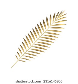 Fern golden tropical tree branch jungle rainforest plant decor element 3d icon realistic vector illustration. Botanical premium metallic herb exotic art foliage with stem natural beauty fashion design