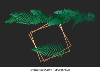 Fern green leaves border, basis element isolated