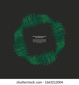 Fern green leaves round frame, basis element isolated