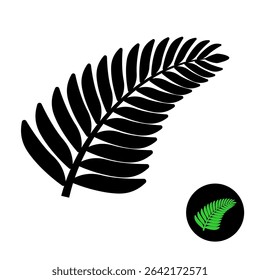 Fern leaf black silhouette icon. Elegant style symbol of fern or other tropical plant branch with leaves.