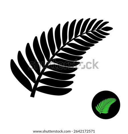 Fern leaf black silhouette icon. Elegant style symbol of fern or other tropical plant branch with leaves.
