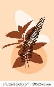 Fern leaf boho pattern background. Boho aesthetic minimalist abstract plant illustration for design nursery wall decor, t shirt print, shop flyer, contemporary poster etc.