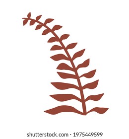 Fern leaf. Element of nature and the forest. Red bracken plant. Flat cartoon illustration isolated on white