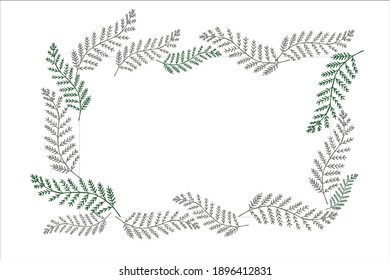 Fern leaf frame, rectangular botanical frame, fern leaves, forest fern