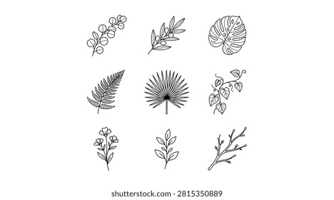 Fern Leaf Icon Set – Botanical Plant Foliage Line Icons
Fern leaf icon set featuring botanical fern, palm leaf and plant foliage line icons. Perfect for nature, tropical design, botanical illustration and decorative related projects.