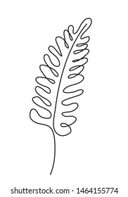 Fern leaf line drawing art. Continuous line icon, logo, symbol.