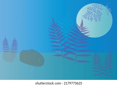 a fern leaf on a lonely full moon night, a meditative atmosphere

