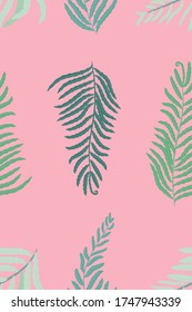 fern leaf pattern seamless on pink background.simple texture for printing on fabric or paper.