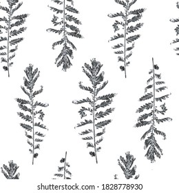 Fern leaf prints on watercolor paper, vector seamless pattern