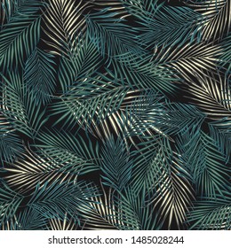 Fern leaf wallpaper. Abstract exotic plant seamless pattern. Tropical palm leaves pattern, botanical background. For book covers, design, graphic art, wrapping paper. Vector illustration
