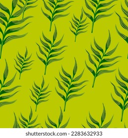 Fern leaf wallpaper. Abstract exotic plant seamless pattern. Tropical palm leaves pattern. Botanical texture. Floral background. Design for fabric, textile print, wrapping, cover. Vector illustration
