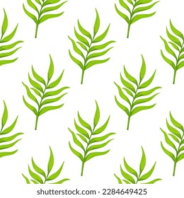 Fern leaf wallpaper. Abstract exotic plant seamless pattern. Tropical palm leaves pattern. Botanical texture. Floral background. Design for fabric, textile print, wrapping, cover. Vector illustration