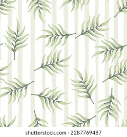 Fern leaf wallpaper. Abstract exotic plant seamless pattern. Tropical palm leaves pattern. Botanical texture. Floral background. Design for fabric, textile print, wrapping, cover. Vector illustration