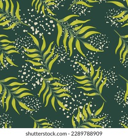 Fern leaf wallpaper. Abstract exotic plant seamless pattern. Tropical palm leaves pattern. Botanical texture. Floral background. Design for fabric, textile print, wrapping, cover. Vector illustration