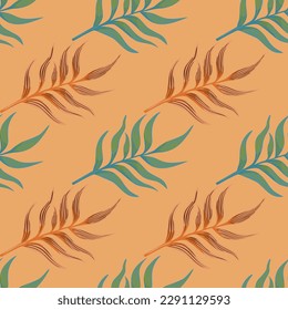 Fern leaf wallpaper. Abstract exotic plant seamless pattern. Tropical palm leaves pattern. Botanical texture. Floral background. Design for fabric, textile print, wrapping, cover. Vector illustration