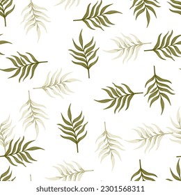 Fern leaf wallpaper. Abstract exotic plant seamless pattern. Tropical palm leaves pattern. Botanical texture. Floral background. Design for fabric, textile print, wrapping, cover. Vector illustration