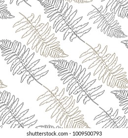 Fern leaves botanical vector seamless pattern. Hand drawn realistic illustration.