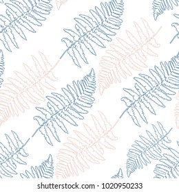 Fern leaves botanical vector seamless pattern. Hand drawn realistic illustration.