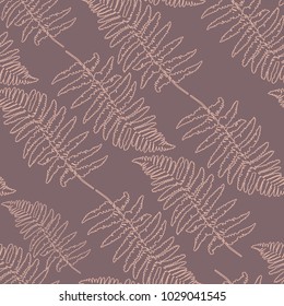 Fern leaves botanical vector seamless pattern. Hand drawn realistic illustration.