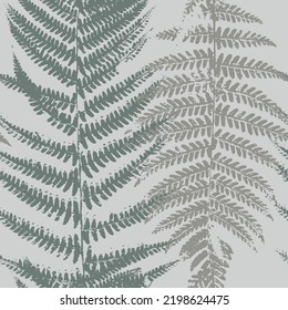 Fern leaves, Dusty green and grey seamless pattern, forest floral seamless pattern. Vector illustration