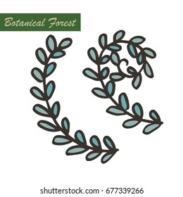 Fern leaves easy outline and pastel color vector.