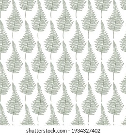 Fern leaves green vector sketch botanical seamless pattern. Tropics greenery scrapbook digital paper.