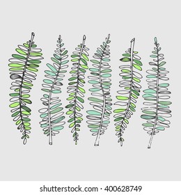 Fern leaves hand drawn pattern. Vector background illustration