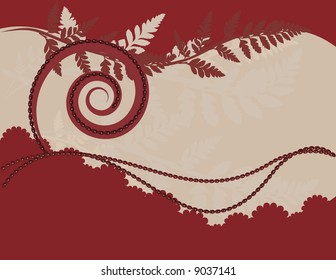 Fern leaves illustrated in an abstract background.