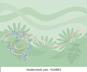 Fern leaves illustrated in an abstract background.