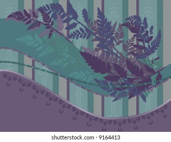 Fern leaves illustrated in an abstract background.