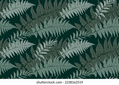 Fern leaves. Natural seamless pattern. Dark background. Vector illustration. Template for textile, wallpaper, paper.