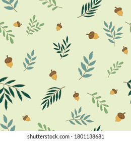 Fern leaves and nut frame flat design for decoration on spring season event.