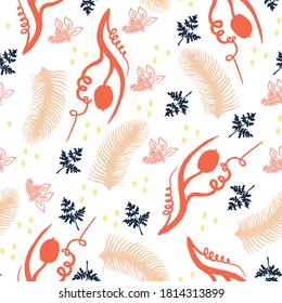 Fern leaves on a white background. Stylish illustration with delicate leaves. Autumn picture of flowers