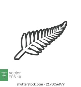 Fern Line Icon. Simple Outline Style. Leaf, Logo, Nz, Kiwi, Maori, Silhouette, Bird, Sign, New Zealand Symbol Concept Design. Vector Illustration Isolated On White Background. EPS 10