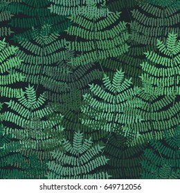 Fern motif hand drawn pattern. Green forest. Seamless pattern. Vector background.