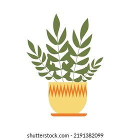 Fern plant leaves in a pot, beautiful green houseplant isolated vector.